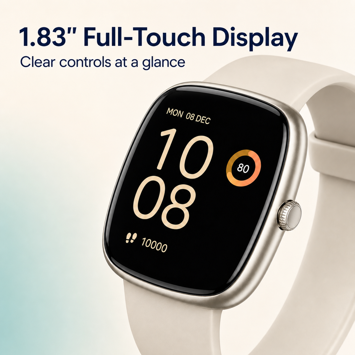 1.83-inch smartwatch display and single side crown detail