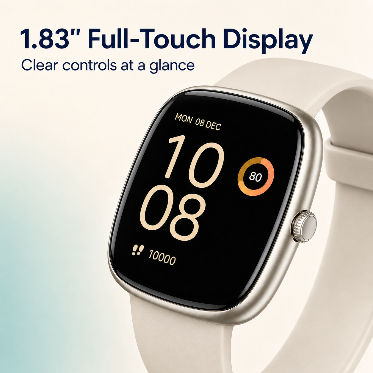 1.83-inch smartwatch display and single side crown detail