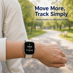 Adult wearing beige smartwatch during a relaxed walk