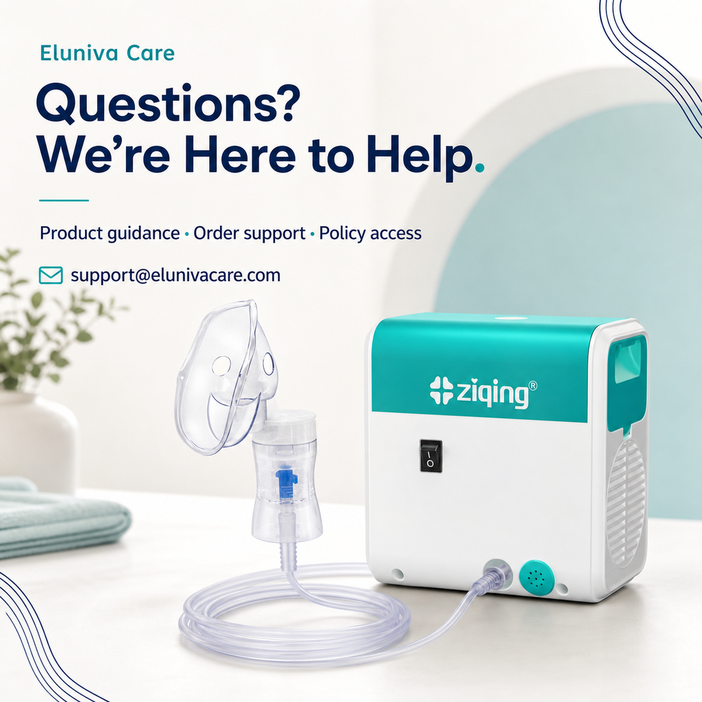 WH-02 compressor nebulizer with Eluniva Care product and order support information