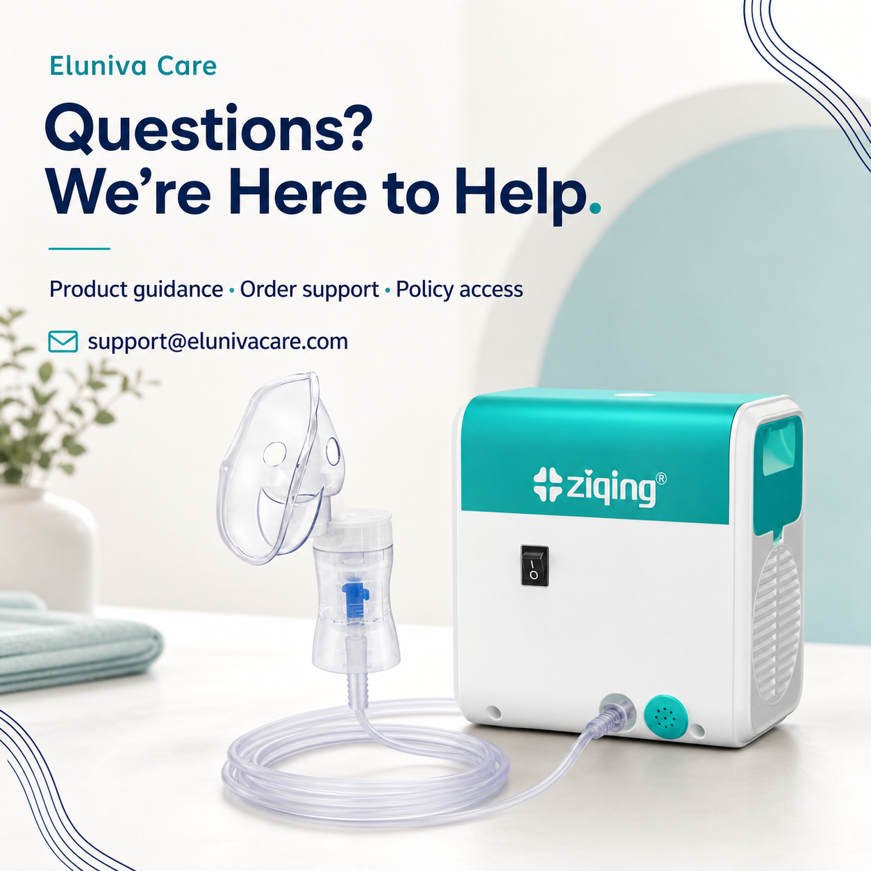 WH-02 compressor nebulizer with Eluniva Care product and order support information
