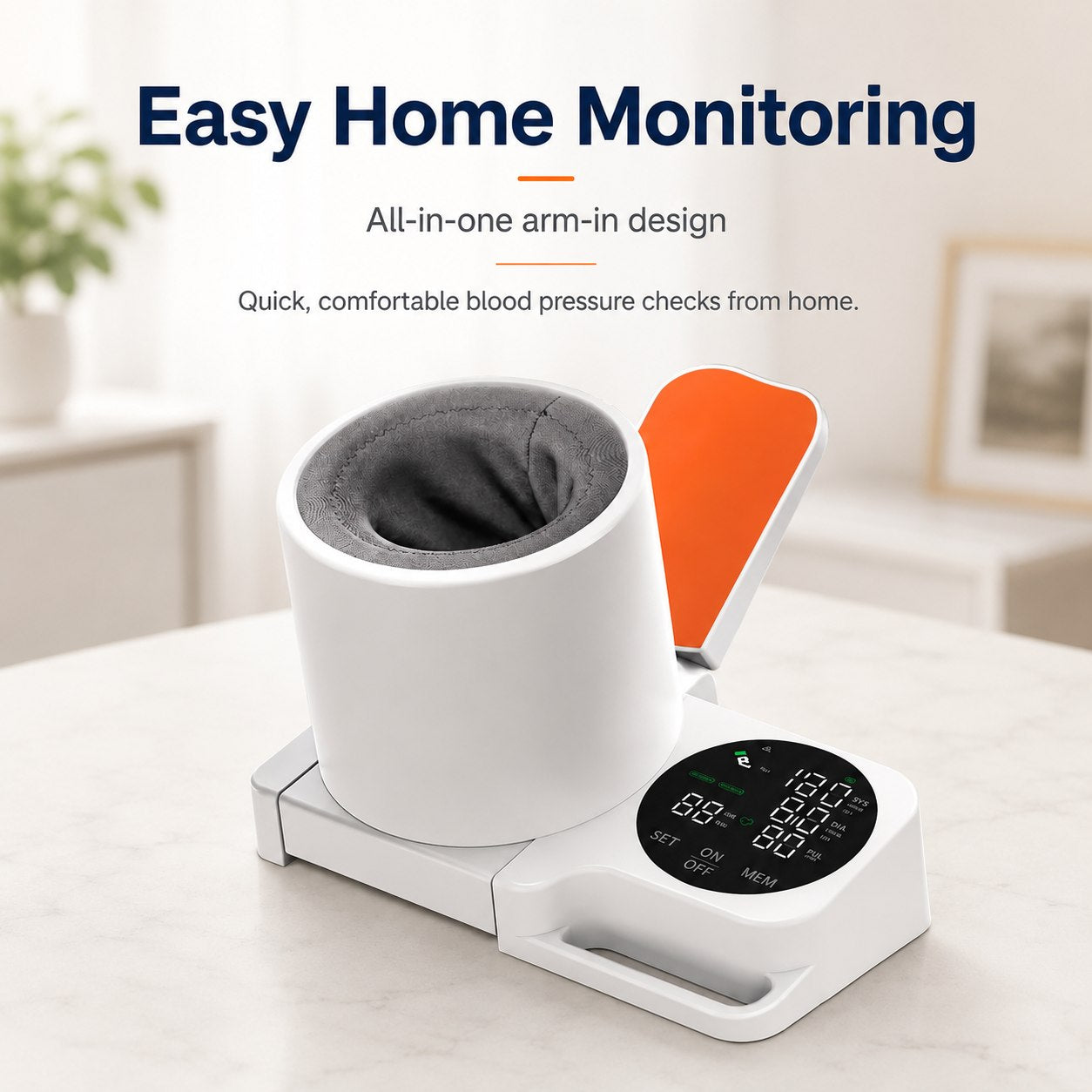 All-in-one arm-in blood pressure monitor for home use