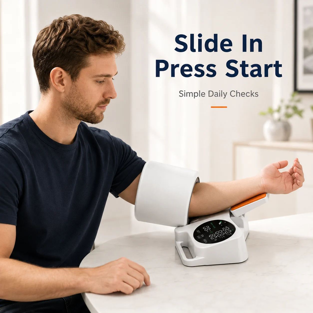 Using an arm-in blood pressure monitor at home