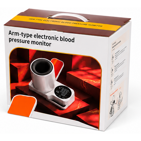 Retail box for the Eluniva Care OnePress arm-in blood pressure monitor