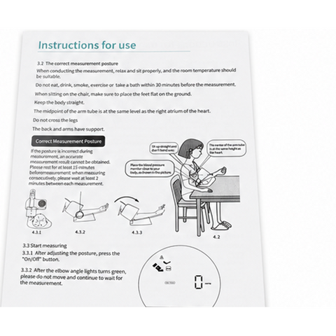 User manual included with the Eluniva Care OnePress arm-in blood pressure monitor