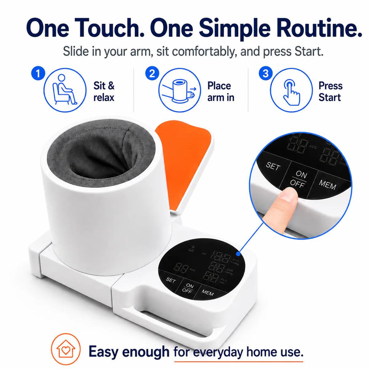 Three-step OnePress blood pressure measurement routine