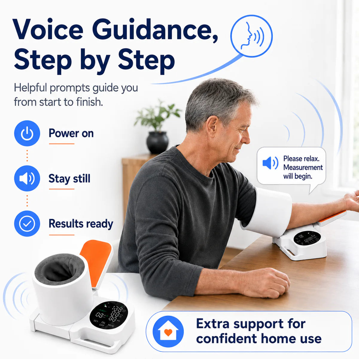Voice guidance during an at-home blood pressure measurement